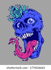 Scream Skull Protruding Tongue Vector Illustration