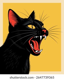 A screaming angry black cat. Retro vector illustration for poster design