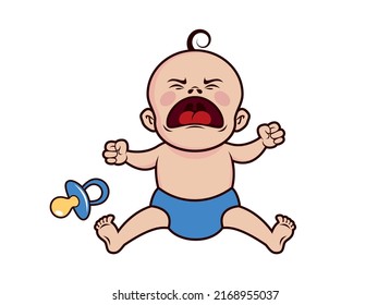 Screaming Baby Boy With Pacifier Icon Vector. Angry Sitting Child Cartoon Character. Yelling Baby Icon Isolated On A White Background