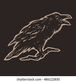 Screaming, black crows. Dark background.