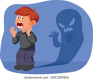 
Screaming Boy Being Too Shy and Fearful Vector Concept Illustration. Stressed little kid feeling anxious and terrified 
