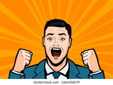 Screaming businessman. Retro comic pop art vector illustration