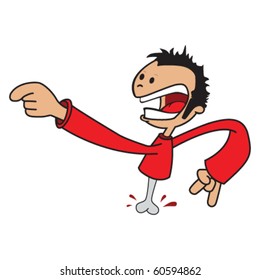 niño de caricatura gritando cortado por la mitad