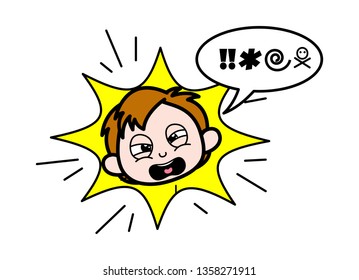 Screaming Cartoon Boy Face Expression Vector Illustration