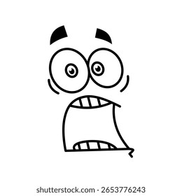Screaming Cartoon Face – Wide-Eyed Funny Expression in Black and White. Black and white cartoon-style doodle of a face with exaggerated wide eyes and an open screaming mouth.