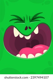 Screaming cartoon monster face.  Illustration of cute and happy monster expression.
 Halloween design. Great for party decoration