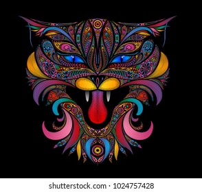 Screaming color vector cat on a black background