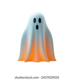 Gritando espeluznante fantasma de Halloween volador en tela blanca con icono 3d luz ilustración vectorial realista. Fantasía aterradora figura de horror del mal monstruo fantasma espíritu muerto silueta alma fantasmagórica en textil