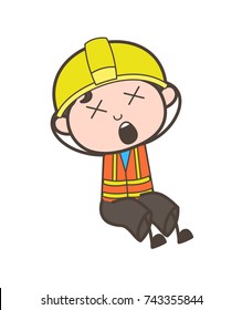 Screaming with Dizzy Face - Cute Cartoon Male Engineer Illustration