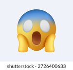 Screaming emoticon emoji with two hands holding the face. Surprised wow emoji face 3d vector illustration. Shocked and scared face emotion. shocked wow emoticon with open mouth, cute reaction