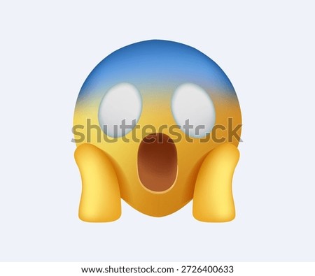 Screaming emoticon emoji with two hands holding the face. Surprised wow emoji face 3d vector illustration. Shocked and scared face emotion. shocked wow emoticon with open mouth, cute reaction