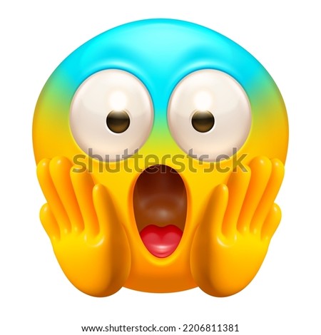 Screaming in fear emoji. Horror and fright emoticon. Yellow face with blue forehead, big scared eyes and long, open mouth 3D stylized vector icon Foto stock © 