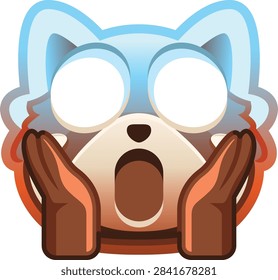 Screaming in Fear Red Panda Face Emoji, Terrified Panicked Horror
