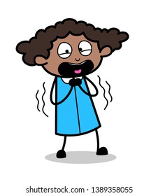 Screaming in Fear - Retro Black Office Girl Cartoon Vector Illustration