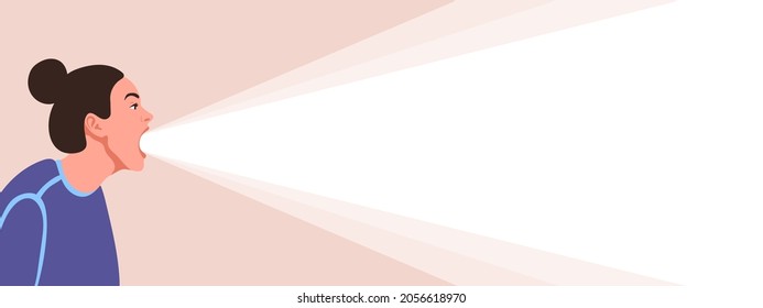 Screaming Girl. A ray of light from the head. Conceptual background or banner for advertising. Vector illustration