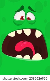 Screaming green cartoon monster face.   Halloween design. Great for party decoration or package design