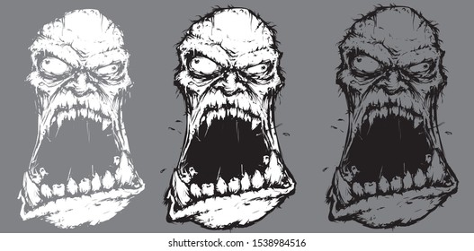 the screaming head of an old evil zombie