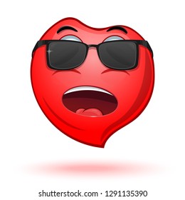 Screaming heart in sunglasses. Cartoon icon heart. Emoji red heart. Vector illustration