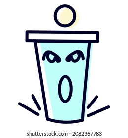 Screaming jar of pills on a white background. Painkillers icon blue with a yellow spot. Medicine and treatment symbol. Medication with painful emotions. Vector images for medical packaging.

