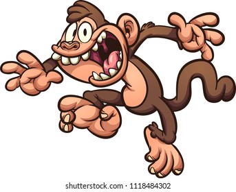 Screaming and jumping cartoon monkey. Vector clip art illustration with simple gradients. All in a single layer. 
