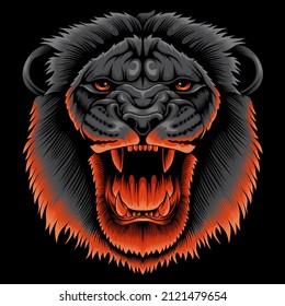 screaming lion face illustration in neon color style.