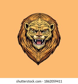 Screaming mad lion or Leo. Animal for tattoo or label. Roaring beast. Engraved hand drawn line art Vintage old monochrome sketch. Vector illustration.