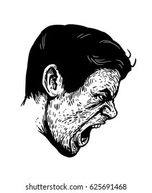 screaming man. black and white vector illustration.