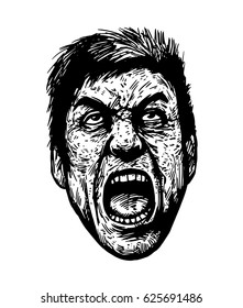 screaming man. black and white vector illustration.
