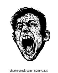 screaming man. black and white vector illustration.