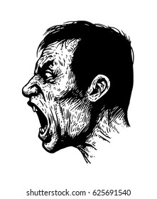 screaming man. black and white vector illustration.