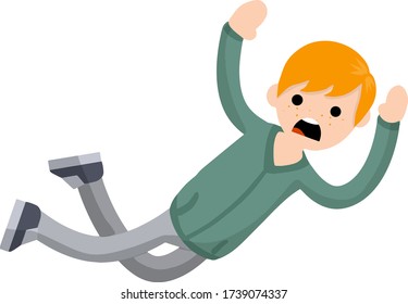 Screaming man falls from height. horror and fear of heights - phobia Acrophobia. Cartoon flat illustration. Drop young guy