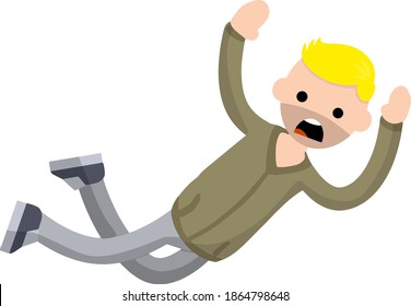 Screaming man falls from height. horror and fear of heights - phobia Acrophobia. Cartoon flat illustration. Drop young guy