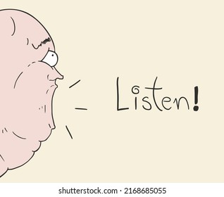 Screaming man head and listen message design
