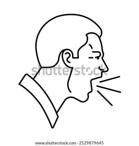 Screaming man icon. Angry, furious person yelling. Line icon of male face, profile view, head and short hair, emotional expression. Outline illustration for design, label, infographic.