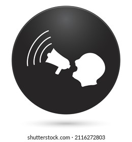 Screaming man icon, black circle button, vector illustration.