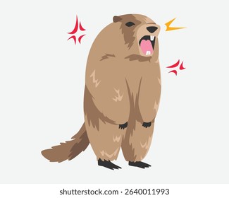 Screaming marmot. Funny cute marmot shouting. Angry symbol. Cartoon flat vector illustration.