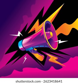 Screaming megaphone. Loudspeaker. Original vector illustration in vintage style. Hand drawn, not AI
