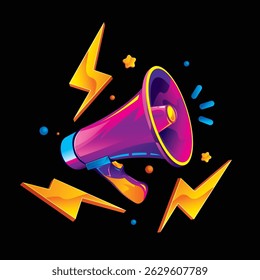 Screaming megaphone. Loudspeaker. Original vector illustration in vintage style. Hand drawn, not AI