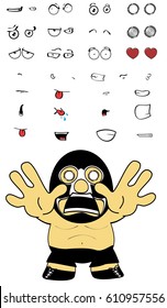 screaming mexican wrestler cartoon expressions set in vectro format very easy to edit
