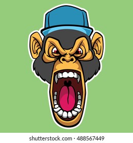 Screaming monkey in a hat isolated vector illustration. Print for t-shirt. Perfect for advertising, poster, announcement, invitation, party. EPS 8.