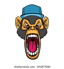 Screaming monkey in a hat isolated vector illustration. Print for t-shirt. Perfect for advertising, poster, announcement, invitation, party. EPS 8.
