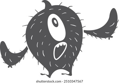 Screaming monster. Scared funny creature black character