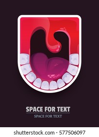 Screaming mouth Poster With Teeth, Tongue and Throat. Healthy Clean Teeth..Vector illustration.ENT.Dentist.Smile Happy logo.Scream.Blank for the poster.Rock