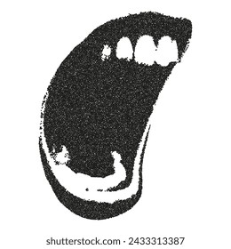 Screaming mouth with a retro photocopy effect. y2k elements for design. The contemporary anti-design trend.