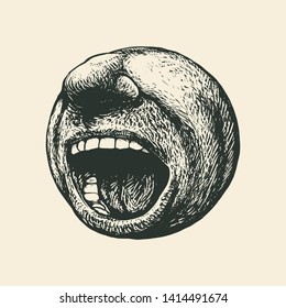 Screaming mouth. Round emoticon. Drawing Style. Vector illustration.