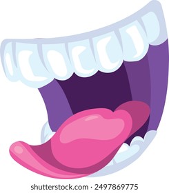 Screaming mouth with tongue out. Funny cartoon teeth