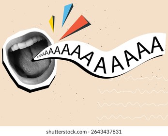 Screaming open mouth. Modern collage style. Vector illustration