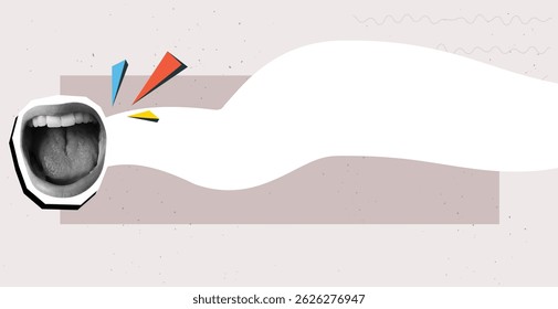 Screaming open mouth with place for text. Modern collage style. Vector illustration