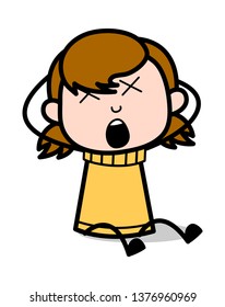 Screaming with Pain - Retro Cartoon Girl Teen Vector Illustration