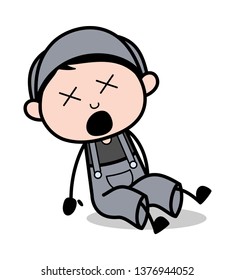 Screaming with pain - Retro Repairman Cartoon Worker Vector Illustration